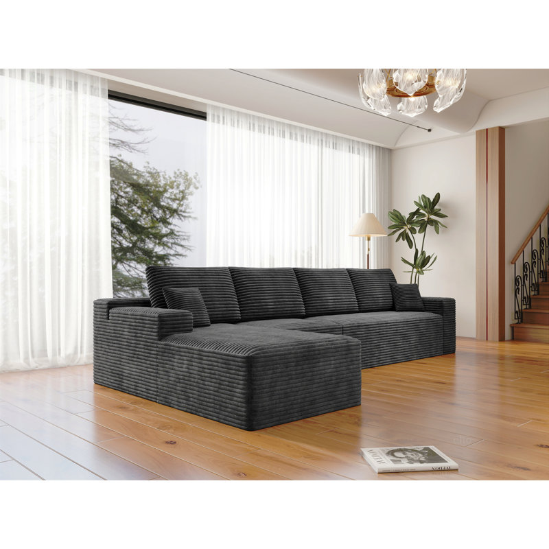 Siège de canapé modulaire 131,9 x 68,9 po, canapé rembourré compressé pour le salon, la chambre à coucher, l’appartement, aucun assemblage requis, combinaison gratuite de 4 PC, tissu en velours côtelé moelleux