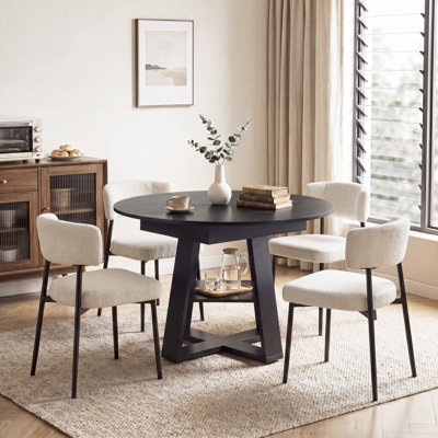 Round Extendable Modern Kitchen Dining Table Set With 30"H Dining Chair