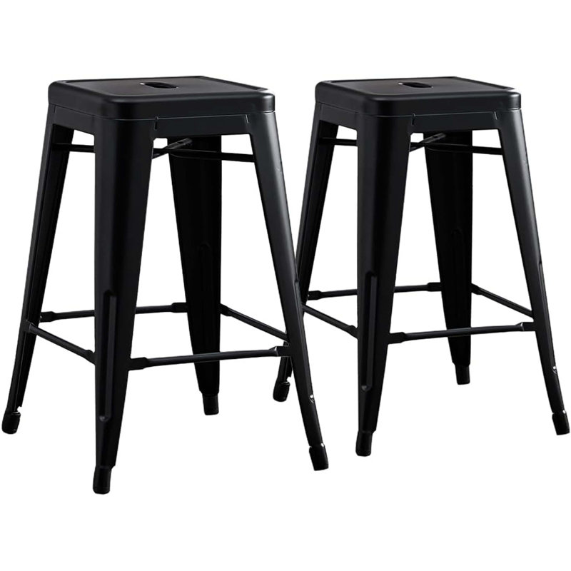 Ensemble de 2 tabourets de bar sans dossier, légers, industriels, contemporains, rustiques, rétro, costaux, en métal, sans dossier et 4 pieds (ensemble de 2)