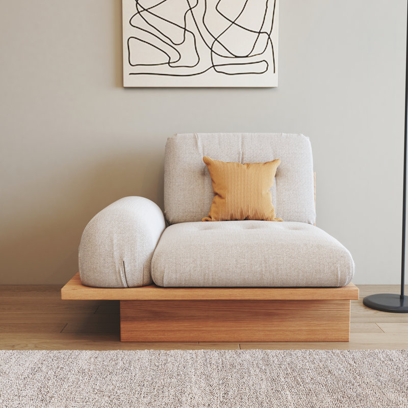 One Seater 43.31 Inch Tufted Upholstered Sofa with Armrest Cushions