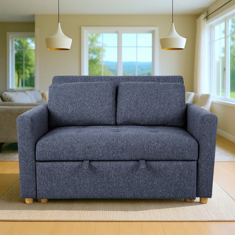 Meit 49"W Convertible Sleeper Sofa 3-In-1, Blue Linen