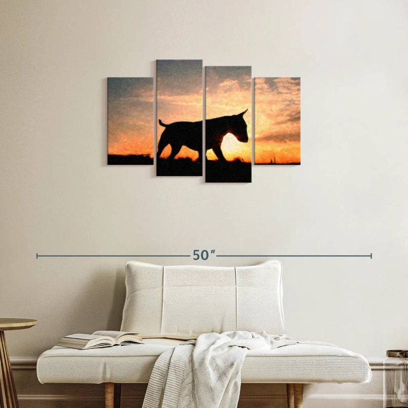 Bull terrier Brampt au coucher du soleil, 22" H x 36" W
