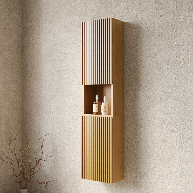Armoire murale étroite 59 po pour salle de bain 59 "- avec portes et tablettes en chêne pour une solution de rangement compacte