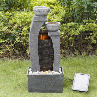 Teamson Home 30" Outdoor 3-Tier Solar Modern Waterfall Fountain, Gray