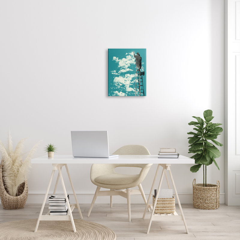 «Painter on Ladder Conceptual Clouds» par Matheus Lopes Castro - peinture sur toile tendue, H 20 po x l 16 po x P 1,5 po