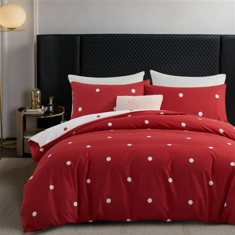 Ultra Soft Microfiber Dual Pattern Reversible Duvet Cover With Matching Pillow Covers, Red/White Doted