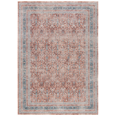 Tapis 100% polyester rouille / bleu tissé à la machine Laura Ralph Lauren