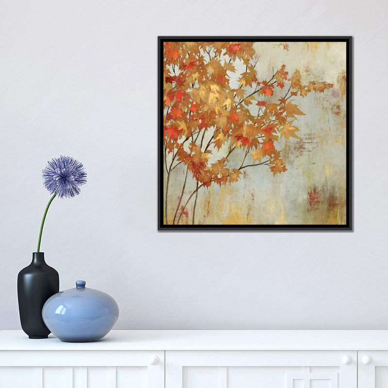 « golden feuillage », impression sur toile, H 18 po x l 18 po x p 1,5 po, Toile avec cadre noir, Pas de tapis