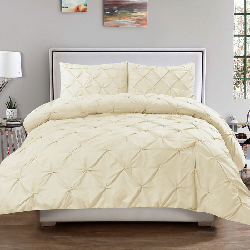 King White Microfiber Pintuck Duvet Cover Set