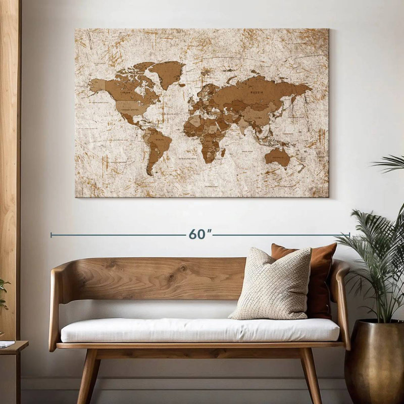Keiri Aged World Map XIV, 34" H x 51" W