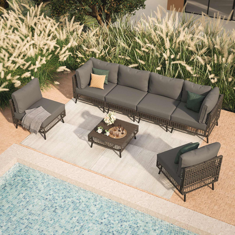 Ensemble de conversation modulaire pour patio avec coussins 6 personnes All-Weather, Gris