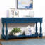 Console en bois de 160 cm de long avec 3 tiroirs et 1 tablette du bas pour l'entrée ou le couloir. Montage facile. Table d'appoint extra-épaisse (bleu marine).-901178288