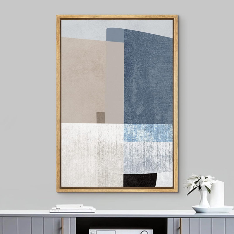 Illustration de forme abstraite de style Mid-Century bleu de style Mid-Century Polygon Collage, H 24 po x l 16 po, Naturel