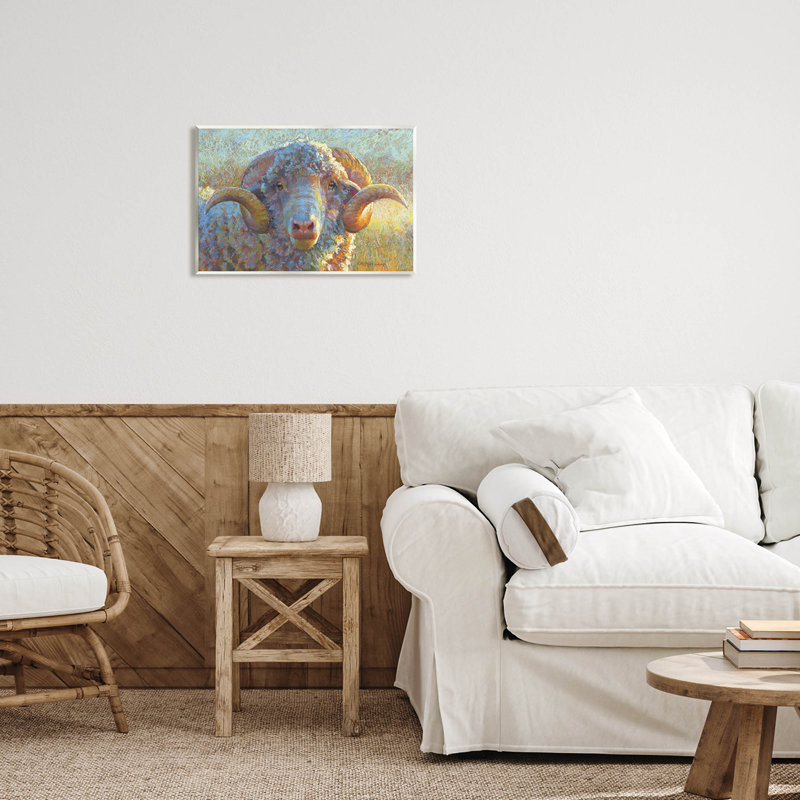 «Country Sheep Modern Portrait», estampe numérique par Rita Kirkman, H 13 po x l 19 po x P 0,5 po, Bois