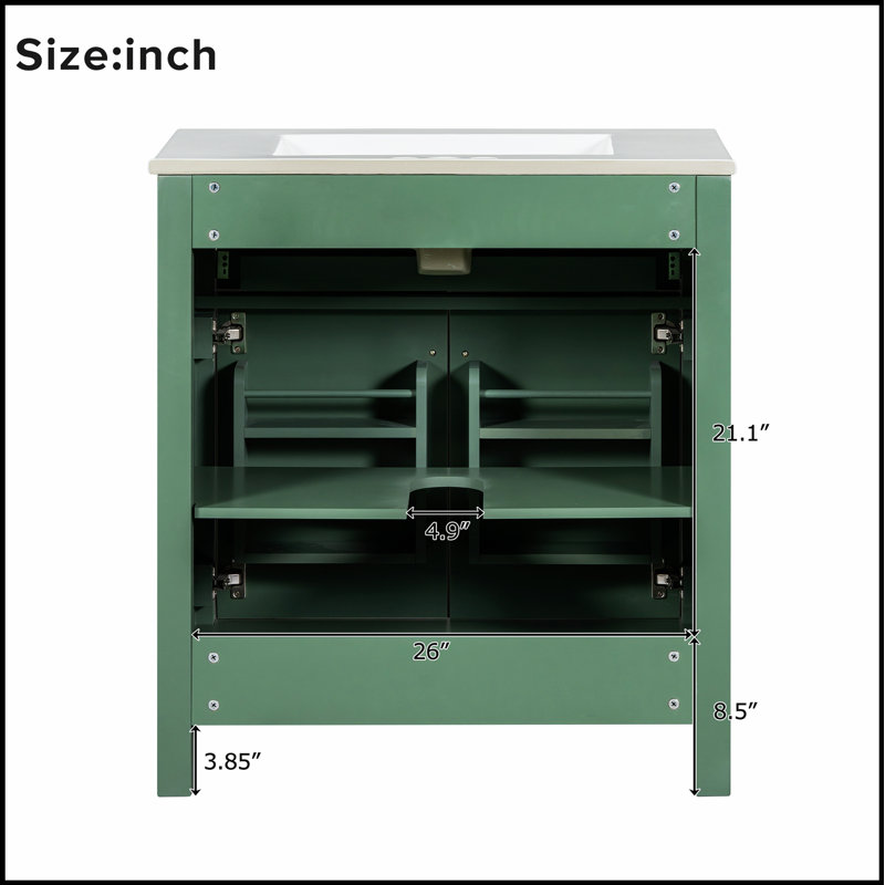 Meuble-lavabo mural moderne de 24 pouces avec 2 tiroirs, vert - idéal pour les petites salles de bain et un rangement efficace