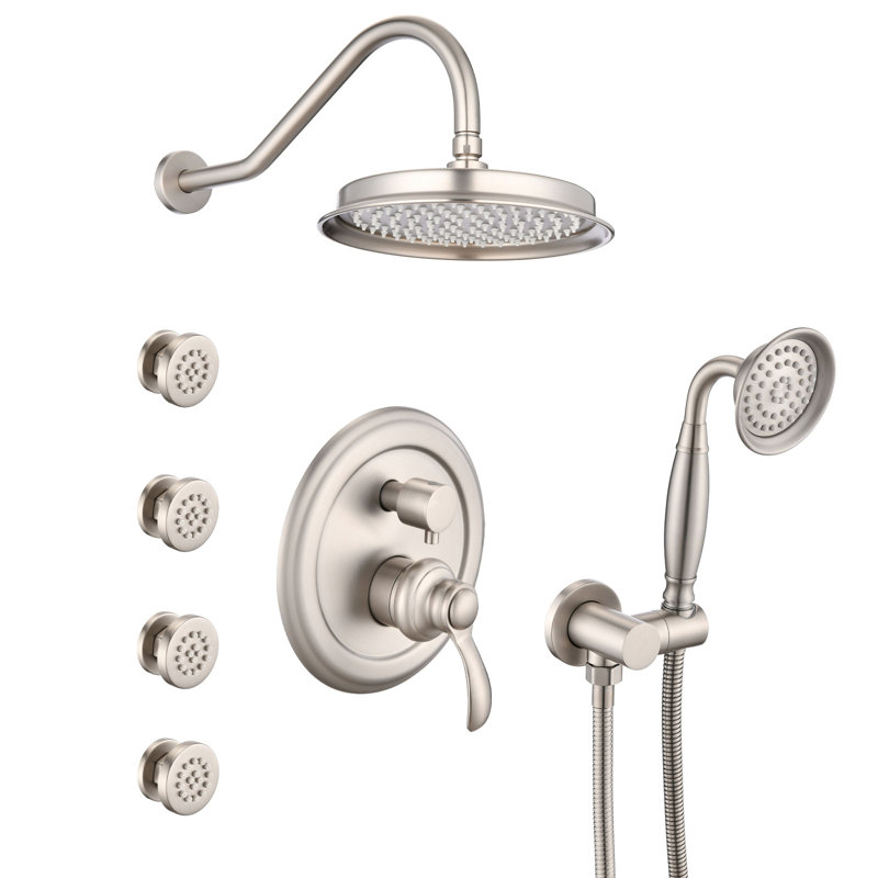 9 Inch Shower System Luxury Rain Shower Faucet Set With 4 Adjustable Body Jets And Handheld Spray, Brushed Nickel