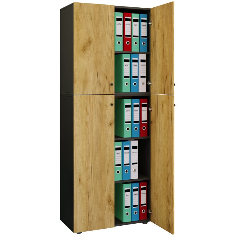 Amekia Storage Cabinet, Black/Natural