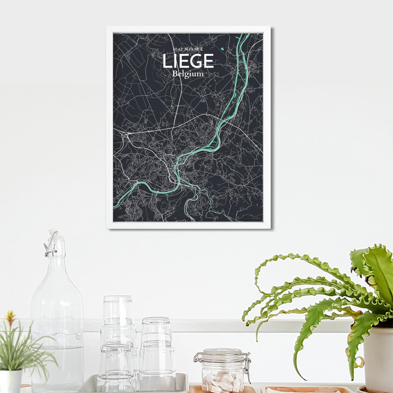 «Liege City Map», impression, Vert / gris, H 20 po x l 16 po