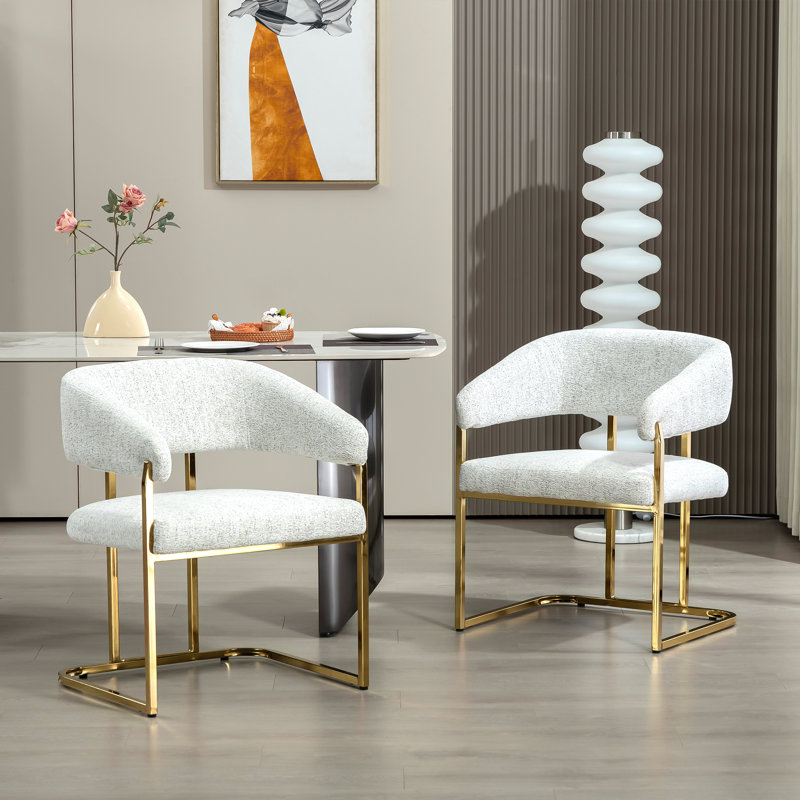 Upholstered Metal Armchair, White