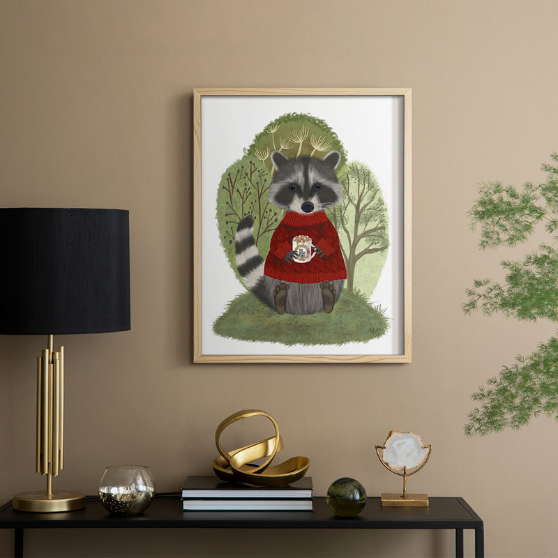 «Hot Chocolate Raccoon», reproduction encadrée - bois massif, H 11 po x l 9 po