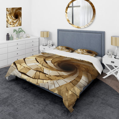 Ensemble de housse de couette Modern Gold and White Marble Spiral I - Abstract Spirals
