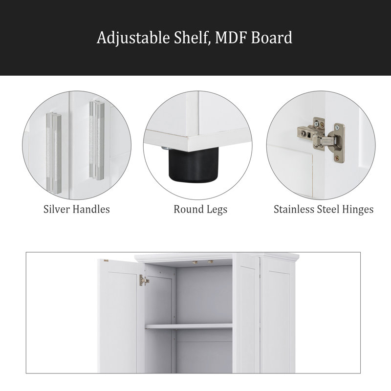Armoire de rangement avec deux portes pour salle de bain, bureau, tablette réglable, panneau de fibres à densité moyenne