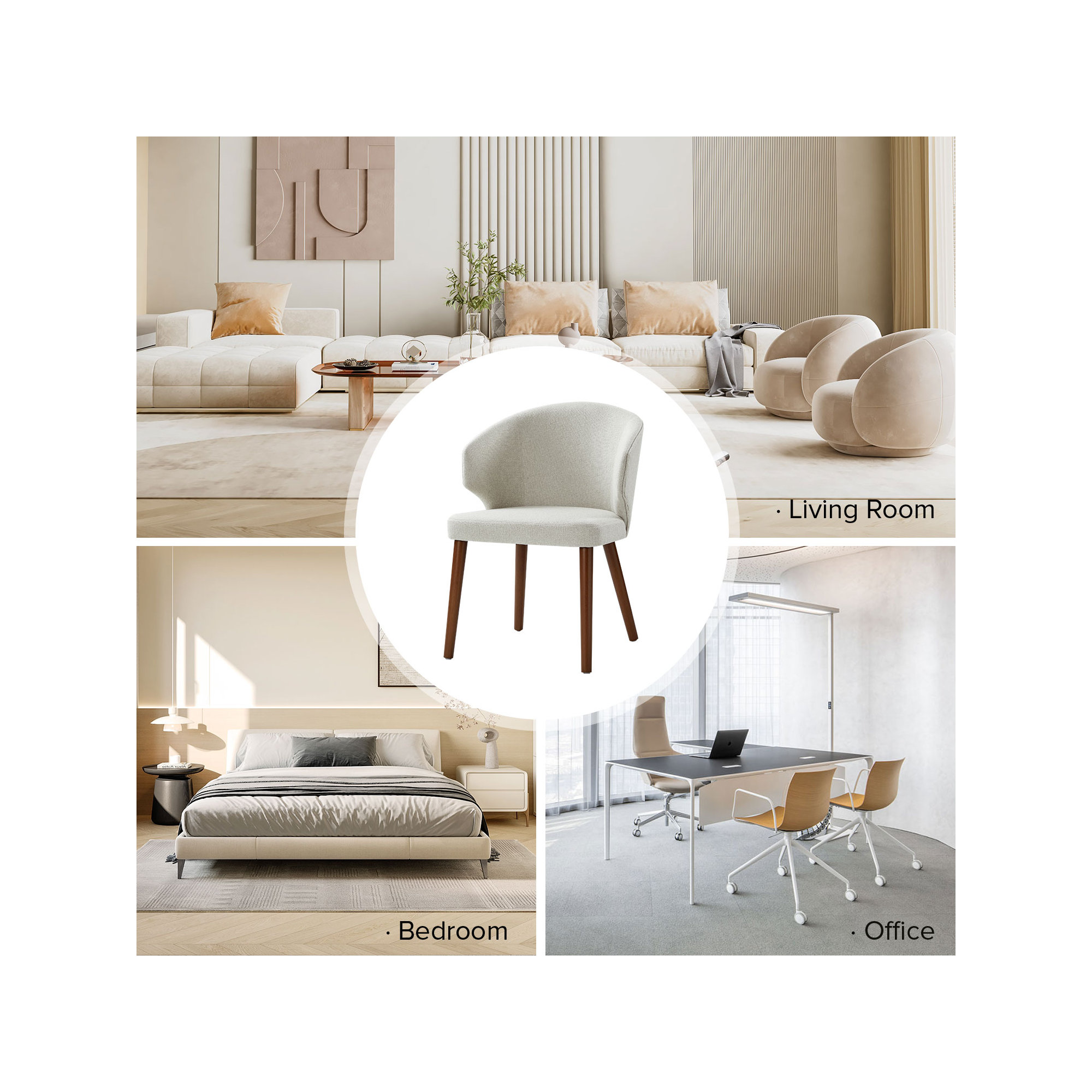 Kanalu Wing Back Side Dining Chair with Solid Wood Legs, Beige