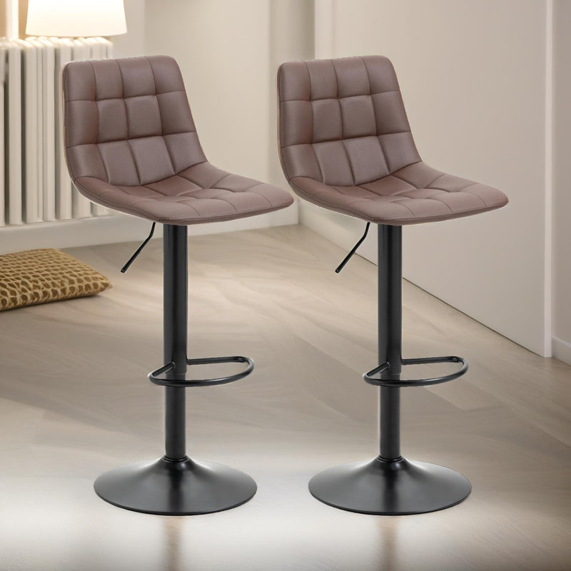 Baelin 2PC Brown Swivel Adjustable Height Bar Stools, Kitchen Chair, Vegan Leather, Barstool