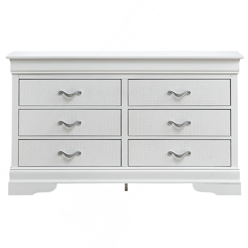 Commode verticale à 6 tiroirs avec façade texturée et poignées décoratives
