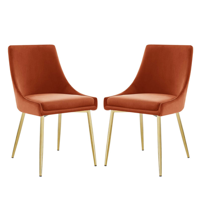 Gold Orange Luxe Velvet & Gold Metal Parsons Side Chair