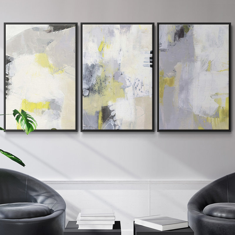 Aiven I, ensemble de 3 toiles encadrées, Noir, H 40 po x l 78 po