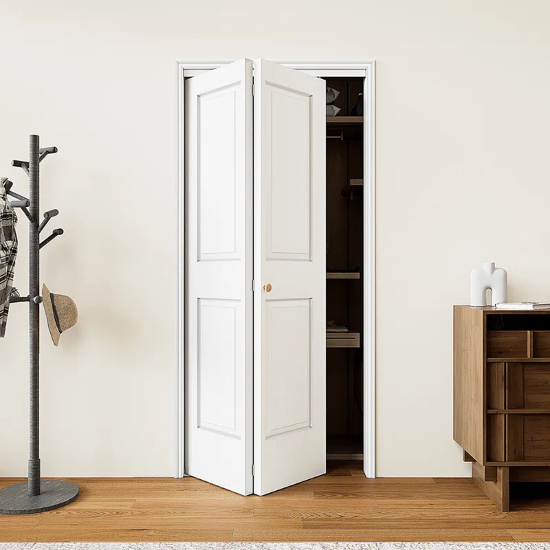 Porte pliante pour ouverture 24 po x 80 po, portes pliantes à panneaux creux à 4 panneaux avec quincaillerie, panneaux de porte de grange pliables pour garde-robe / garde-manger / buanderie, pré-assemblé, facile à installer, apprêté blanc