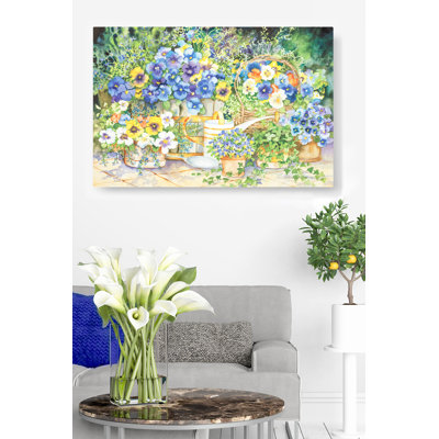 Jonquilles, paniers, fleurs, aquarelle, bleu, vert, jaune