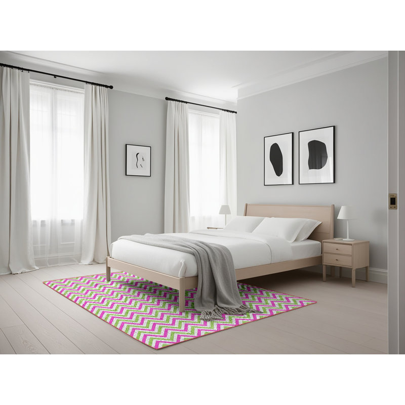 Tapis rose / vert Power Loom, Rectangle 5 pi x 7 pi