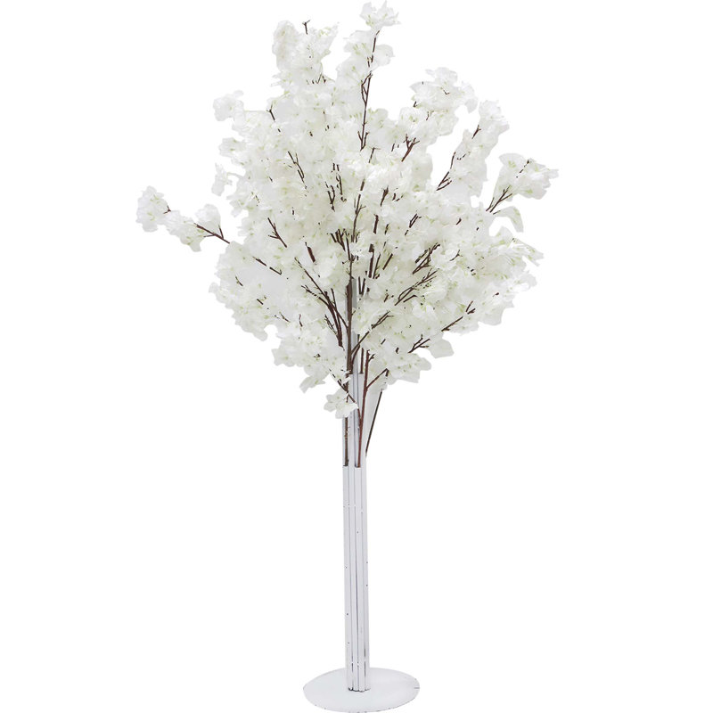 Arbre de floraison artificiel sur pied 47 po, Blanc