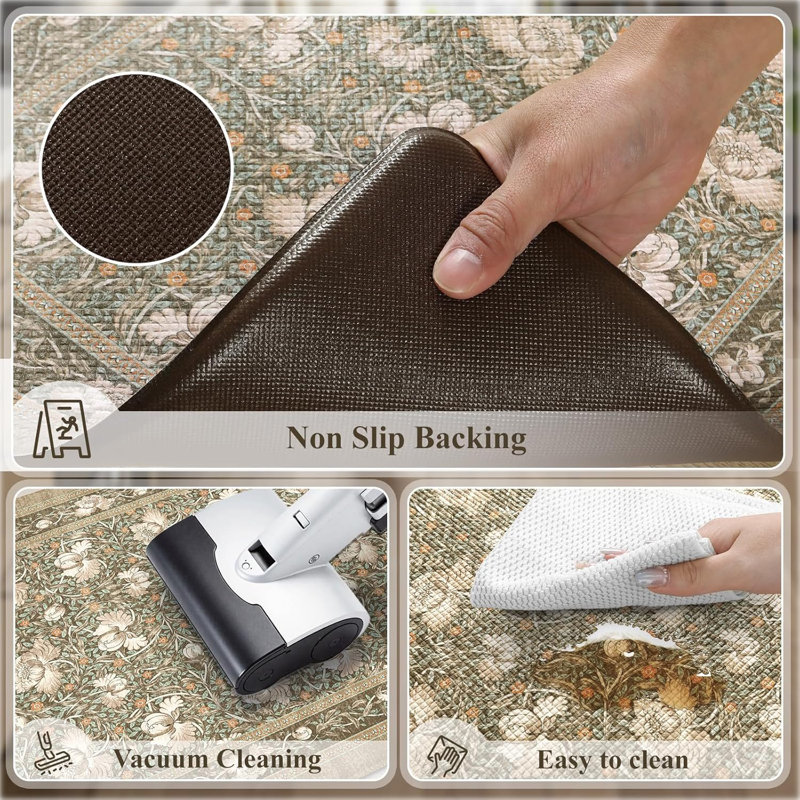 Sets of 2 Comfort Boho Vintage Floral Sink Rug, Brown, 119cm L x 50.8cm W