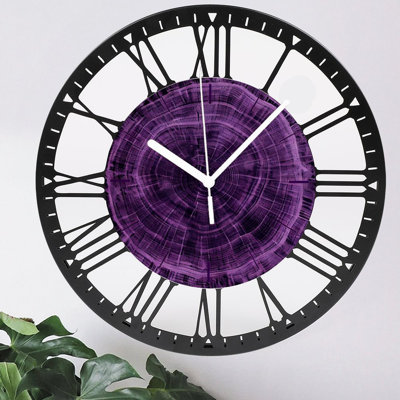 10" Round Iron Wall Clock with Silent Quartz Movement, Roman Numerals, UV-Printed Design