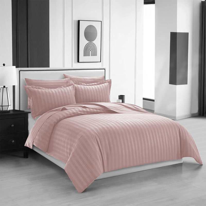 Microfiber Striped Duvet Cover Set with Pillowcases, Peach, Single Duvet Cover Set + 1 Standard Pillowcase