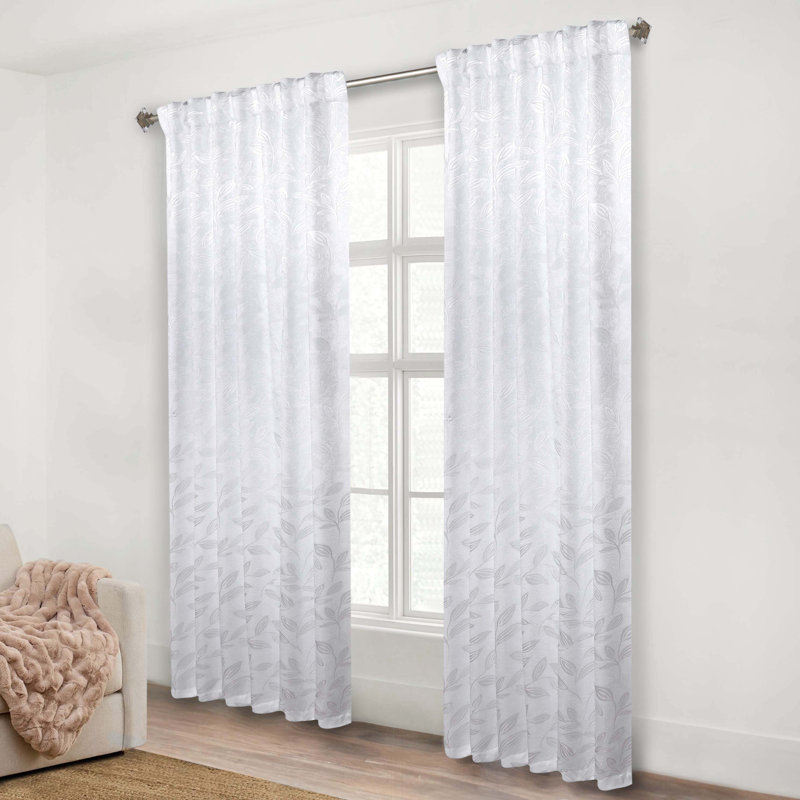  Rideaux occultant 100% polyester à motif de feuilles, Blanc / blanc, L 52 po x L 63 po
