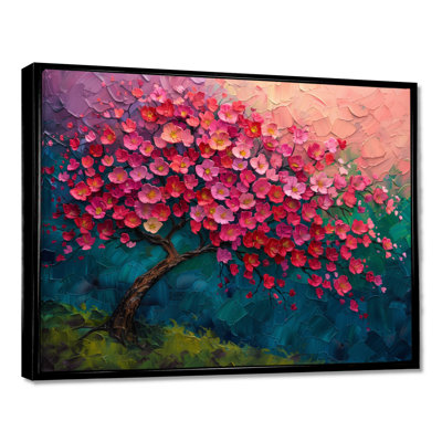 Arbre de vie rose rose et bleu vibrant - art mural cerisier en fleurs