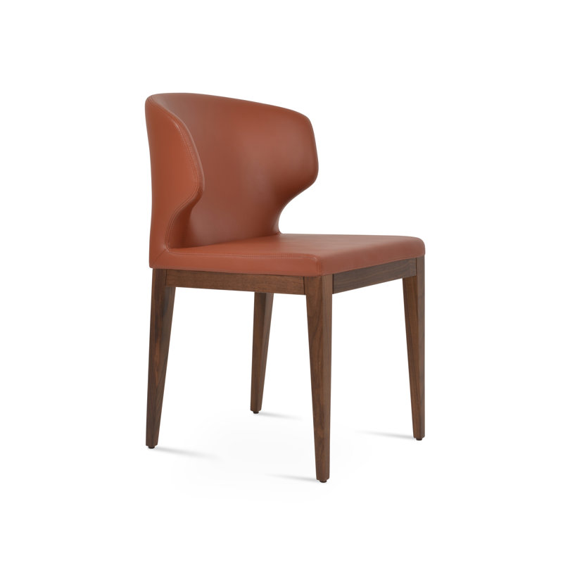 Amed Wood Side Chair, Faux Leather Cinnamon, American Walnut
