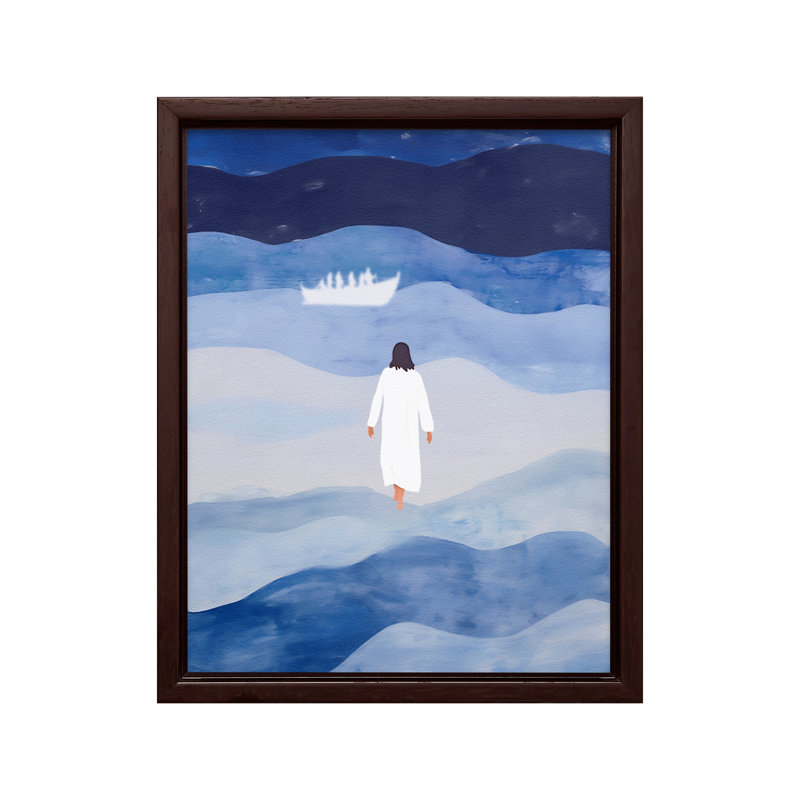 Marcher sur l'eau, Canevas, H 18 po x l 24 po, Encadrement brun