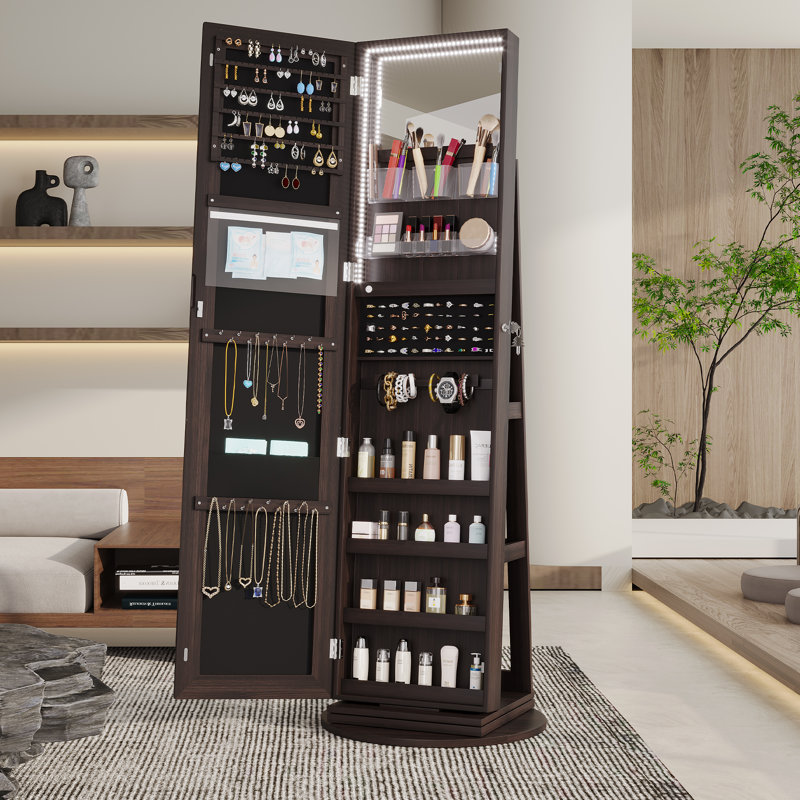 Armoire à bijoux avec miroir 21,6 po de largeur, Brun
