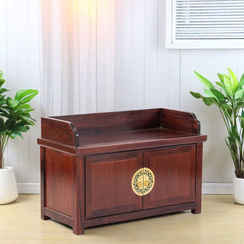 Solid Wood American Style Shoe Changing Stool 6 Pair Shoe Storage Bench, Yellow