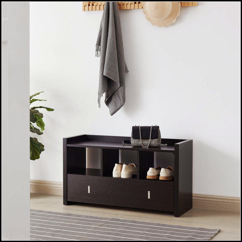 Banc d'entrée de chaussures avec tiroir, range-chaussures, cacao rouge, Espresso
