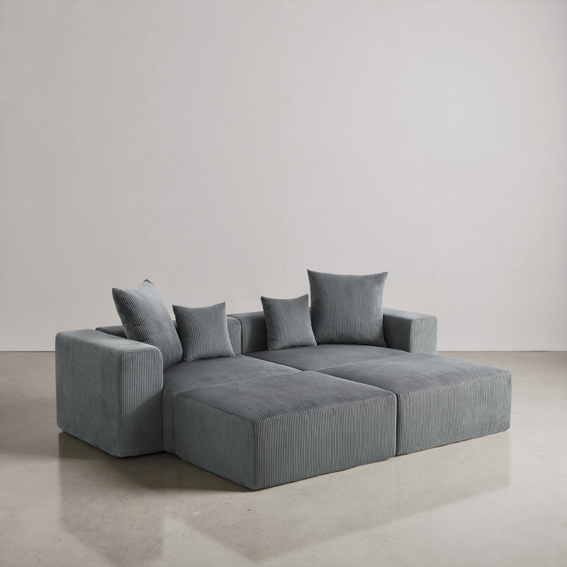 4-Piece Upholstered Corduroy Modular Sectional Sofa with Movable Ottoman – Fully Compressed, No Assembly Required, Grey