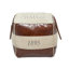 Pouf rembourré en toile brun avec détails en cuir