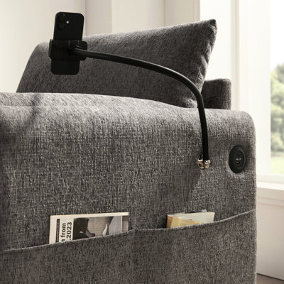 Single With Storage , Adjustable Phone Clip, Charging Ports, Side Spaces, And Comfortable Chenille For Living Room, Featuring Convenient Mount, Capabilities, Armrest Storage, Cushions