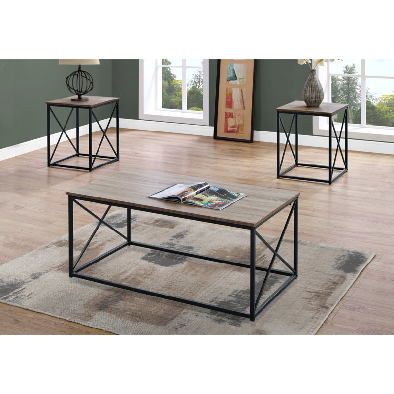 Ensemble de table, ensemble de 3 pièces, café, bout, côté, accent, salon, stratifié brun, noir, contemporain, moderne