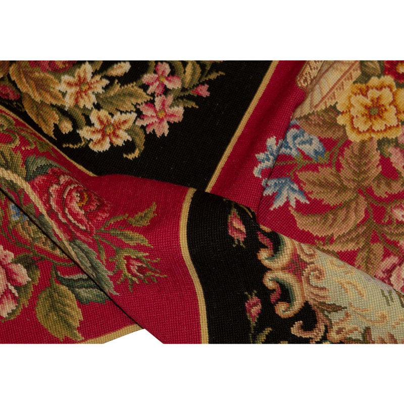 Tapis rouge / noir / crème noué à la main de haute qualité